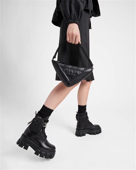 prada monolith leather and re-nylon boots with pouch